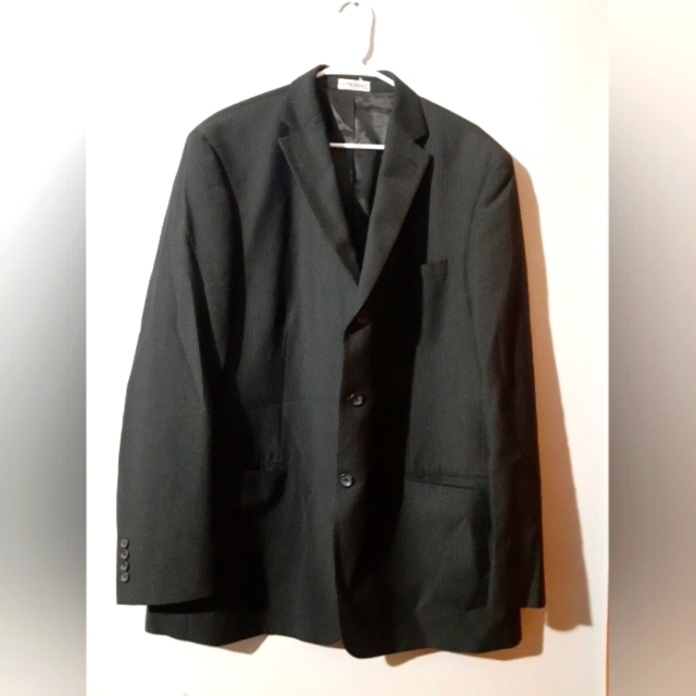 Geoffrey Beene Men's Black Lined Pattern Button Suit Jacket Coat Size 46L